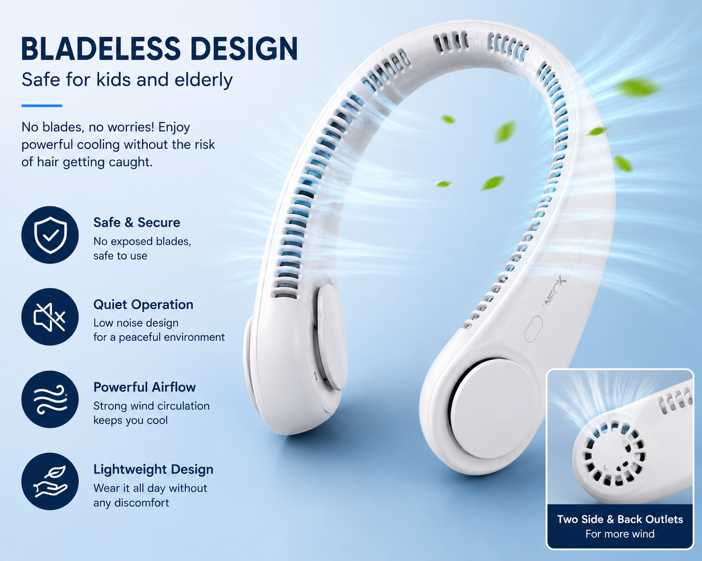 Portable Bladeless Neck Fan-360° Airflow
