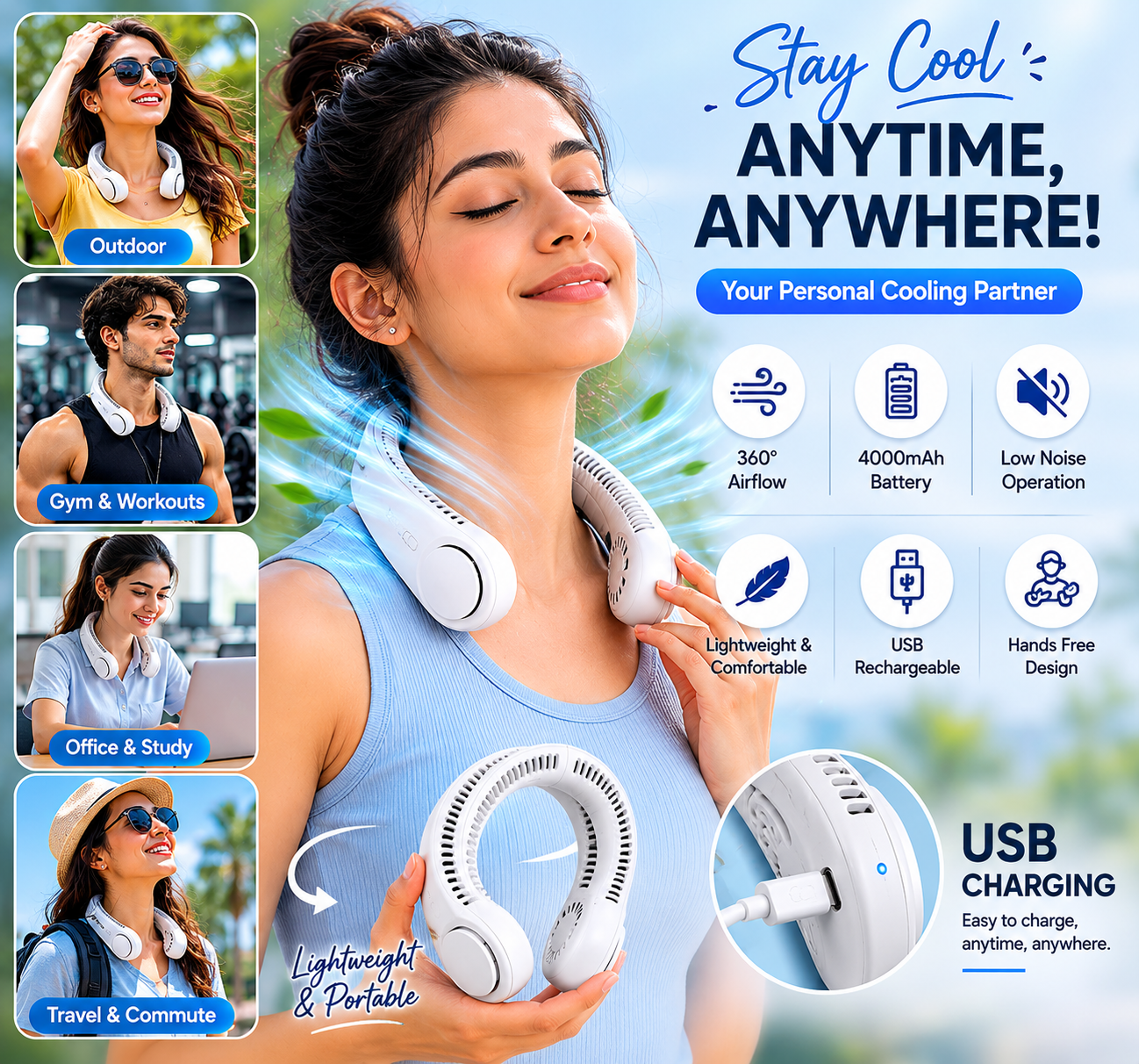 Portable Bladeless Neck Fan-360° Airflow
